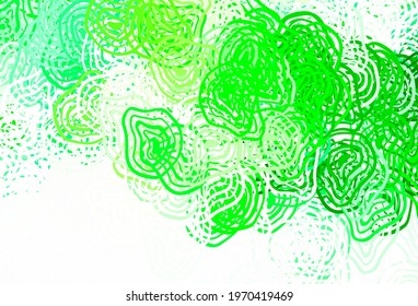 Light Green vector backdrop with memphis shapes. Colorful chaotic forms with gradient in modern style. Simple design for your web site.
