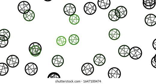 Light Green vector backdrop with mystery symbols. Retro design in abstract style with witchcraft forms. Simple base for your occult design.