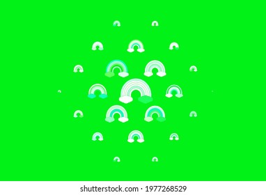 Light Green vector backdrop with rainbows, clouds. Abstract illustration with gradient rainbow shapes. Best design happy events.