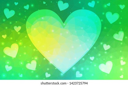 Light Green vector  backdrop with sweet hearts. Blurred decorative design in doodle style with hearts. Pattern for valentine's ad, booklets.