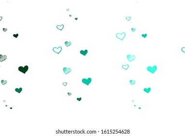 Light Green vector backdrop with sweet hearts. Beautiful celebration style hearts on abstract illustration. Pattern for carnival, festival romantic leaflets.