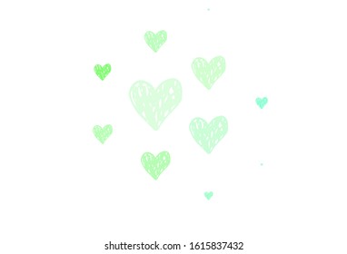 Light Green vector backdrop with sweet hearts. Shining illustration with hearts on abstract template. Design for a business advert of anniversary.