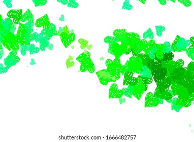Light Green vector backdrop with sweet hearts. Beautiful abstract hearts on colorful gradient background. Pattern for carnival, festival romantic leaflets.