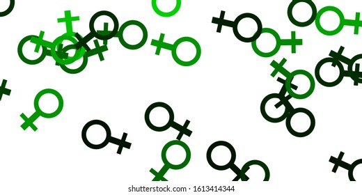 Light Green vector backdrop with woman's power symbols. Illustration with signs of women's strength and power. Simple design for your web site.