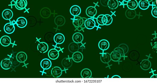 Light Green vector backdrop with woman's power symbols. Colorful feminism symbols with a gradient in modern style. Design for International Women’s Day.