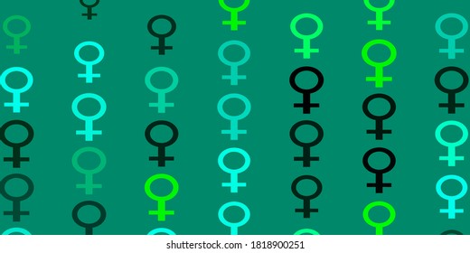 Light Green vector backdrop with woman's power symbols. Illustration with signs of women's strength and power. New design for applications.