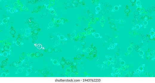 Light Green vector backdrop with woman's power symbols. Simple design in abstract style with women’s rights activism. Background for International Women’s Day.