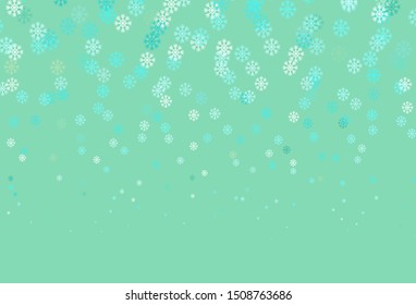 Light Green vector background with beautiful snowflakes. Shining colorful illustration with snow on abstract template. New year design for poster, banner.
