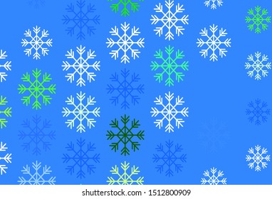 Light Green vector background with beautiful snowflakes. Glitter abstract illustration with crystals of ice. Pattern for new year websites.