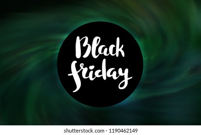 Light Green vector background with a black hole, sky. Illustration with colorful milky way stars and a black hole. Black Friday design for ads, commercials.