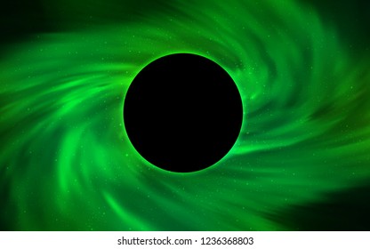 Light Green vector background with a black hole, sky. Colorful black hole with shining night sky stars. Template for Black Friday sales.
