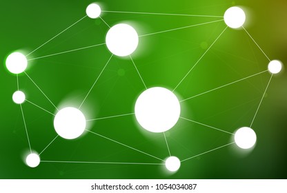 Light Green vector background with bubbles, lines. Glitter abstract illustration with connection of triangle structure. Completely new template for your brand book.