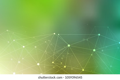 Light Green vector background with bubbles, lines. Glitter abstract illustration with connection of triangle structure. Pattern can be used as texture of wallpapers.