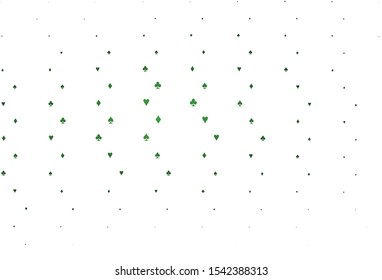 Light Green vector background with cards signs. Colorful gradient with signs of hearts, spades, clubs, diamonds. Template for business cards of casinos.