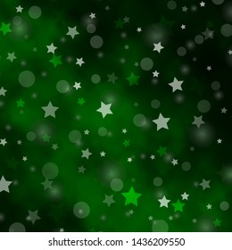 Light Green vector background with circles, stars. Glitter abstract illustration with colorful drops, stars. Template for business cards, websites.