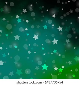 Light Green vector background with circles, stars. Glitter abstract illustration with colorful drops, stars. Design for textile, fabric, wallpapers.