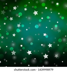 Light Green vector background with circles, stars. Colorful disks, stars on simple gradient background. Design for wallpaper, fabric makers.