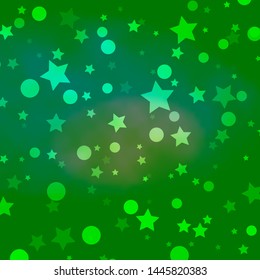 Light Green vector background with circles, stars. Abstract illustration with colorful shapes of circles, stars. Texture for window blinds, curtains.