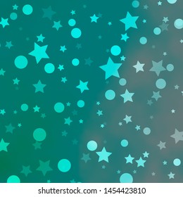 Light Green vector background with circles, stars. Illustration with set of colorful abstract spheres, stars. Texture for window blinds, curtains.