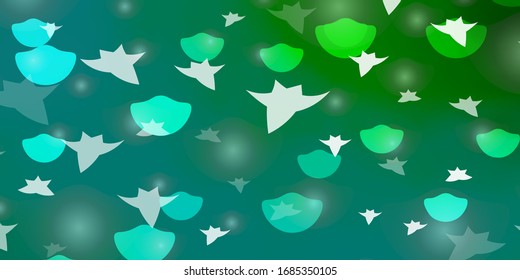 Light Green vector background with circles, stars. Illustration with set of colorful abstract spheres, stars. Texture for window blinds, curtains.