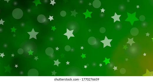Light Green vector background with circles, stars. Colorful disks, stars on simple gradient background. Pattern for trendy fabric, wallpapers.