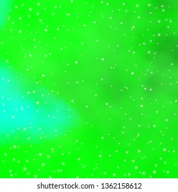Light Green vector background with colorful stars. Shining colorful illustration with small and big stars. Pattern for websites, landing pages.