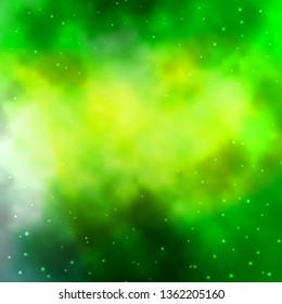 Light Green vector background with colorful stars. Shining colorful illustration with small and big stars. Theme for cell phones.