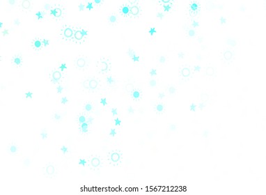 Light Green vector background with colorful stars, suns. Shining illustration with stars, suns on abstract template. Pattern for astronomy websites.
