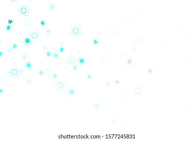 Light Green vector background with colorful stars, suns. Modern geometrical abstract illustration with stars, suns. Pattern for astronomy websites.