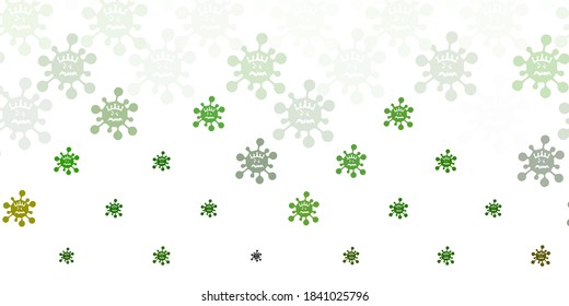 Fondo vectorial verde claro con símbolos covid-19. Ilustración abstracta colorida con formas médicas degradadas. Sencillo dibujo contra la fiebre de peligro.