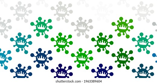 Fondo vectorial verde claro con símbolos covid-19. Ilustración abstracta con formas de gradiente biológico. Mejor diseño para eventos de cuarentena.