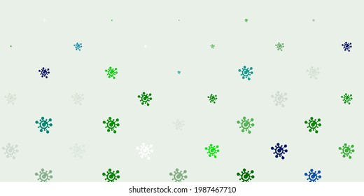 Fondo vectorial verde claro con símbolos covid-19. Ilustración inteligente con signos cómodos en estilo decorativo. Diseño simple contra la información epidémica.