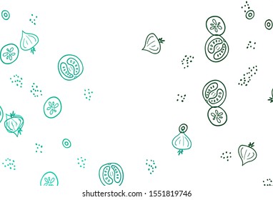 Light Green vector background with cuisine gourmet. Illustration with set of fresh food in doodle style. Pattern for ads of breakfast, lunch, dinner.