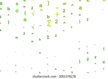 Light Green vector background with Digit symbols. Colored mathematic signs with gradient on white background. Best design for your math college.