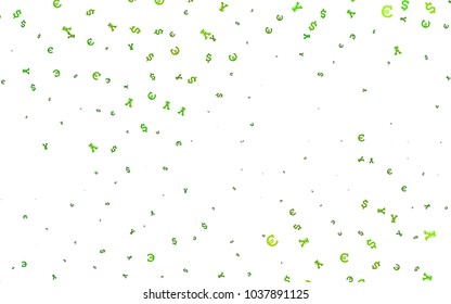 Light Green vector background with Euro, Dollar, Yen. Illustration with EUR, USD, JPY signs on white template. Smart design for your business advert of economic, wealth.