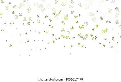 Light Green vector background with Euro, Dollar, Yen. Blurred design in with symbols of EUR, USD, JPY. Best design for your ad, poster, banner of money.