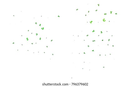 Light Green vector background with Euro, Dollar, Yen. Abstract illustration with colored financial digital symbols. Smart design for your business advert of economic, wealth.