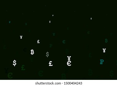 Light Green vector background with financial symbols. Blurred design in simple style with symbols of currency. Pattern for financial, investment websites.