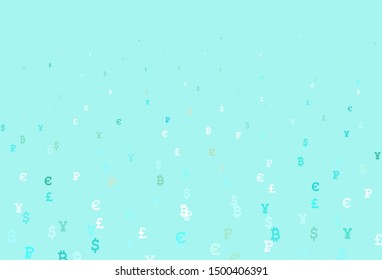 Light Green vector background with financial symbols. Shining colored illustration with currency signs. Template for ads of currency markets, bank loans.