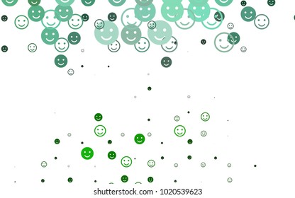 Light Green vector background with funny smiles. Blurred decorative design of smiles in doodle style. Template for cheerful greeting postcards.