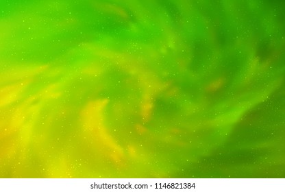 Light Green vector background with galaxy stars. Shining colored illustration with bright astronomical stars. Template for cosmic backgrounds.