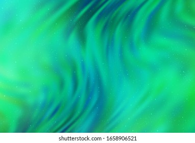 Hellgrüner Hintergrund der Vektorillustration mit Galaxienstern. Unscharfes dekoratives Design im einfachen Stil mit Galaxie-Sternen. Vorlage für kosmische Hintergründe.