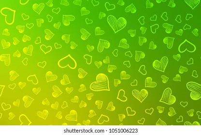 Light Green vector background with hearts. Beautiful colored illustration with hearts in celebration style. Pattern for marriage gifts, congratulations.