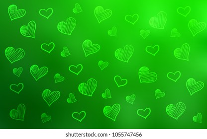 Light Green vector background with hearts. Glitter abstract illustration with colorful hearts in romantic style. Beautiful design for your business advert of anniversary.