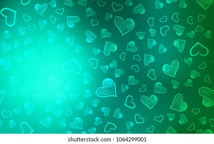 Light Green vector background with hearts. Illustration with hearts in love concept for valentine's day. Template for Valentine's greeting postcards.