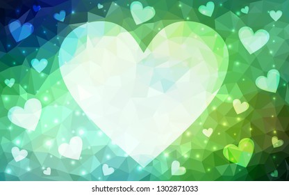 Light Green vector  background with hearts. Blurred decorative design in doodle style with hearts. Pattern for carnival, festival romantic leaflets.