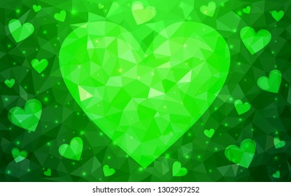 Light Green vector  background with hearts. Decorative shining illustration with hearts on abstract template. Design for your business advert of anniversary.