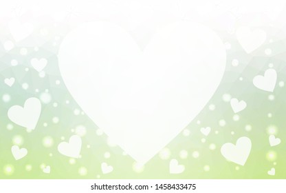 Light Green vector  background with hearts. Decorative shining illustration with hearts on abstract template. Design for your business advert of anniversary.
