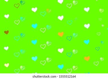 Light Green vector background with hearts. Blurred decorative design in doodle style with hearts. Design for ad, poster, banner of Valentine Day.