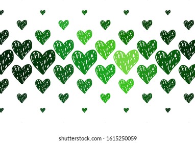 Light Green vector background with hearts. Decorative design with hearts in simple style . Template for Valentine's greeting postcards.